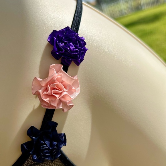 Mesh Two Piece Floral Bra and G string set with Satin Rose Buds . - Picture 4 of 10